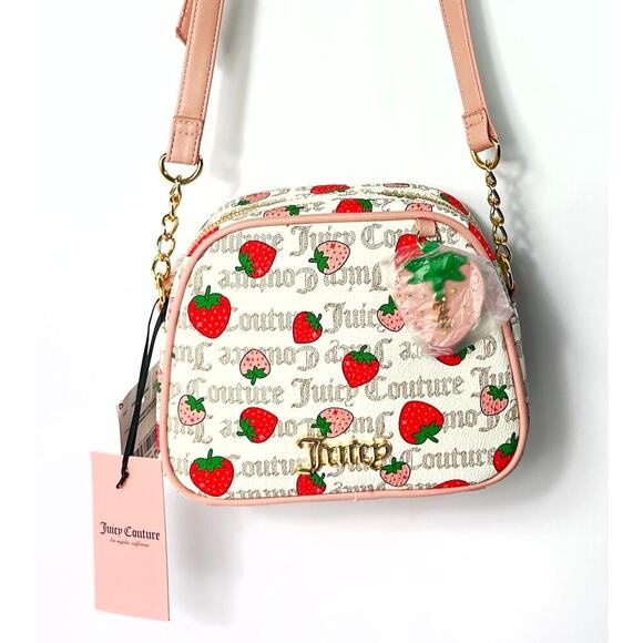 Juicy Couture Freshly Picked Strawberry Pecan White Diamond Crossbody Bag Charm - Picture 3 of 6